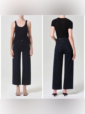 Agolde Ren High Rise Wide Leg Black Scowl Ankle Size 32